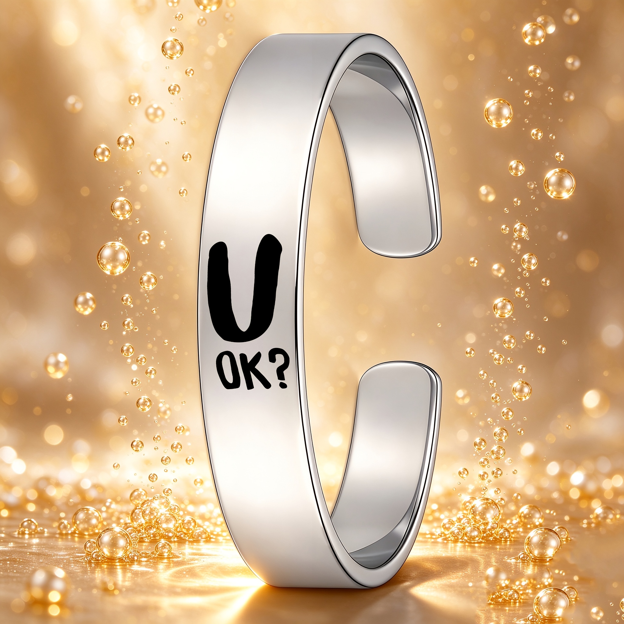 "U OK?" Fun Design Stainless Steel Open Bangle, Casual Style